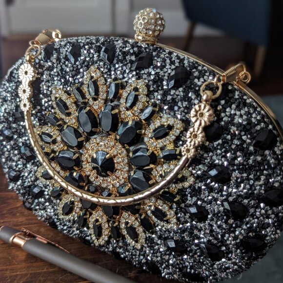 Evening Clutch Wedding Bag Black Purse Bridal Handbag Party Prom Ladies Fashion - Picture 2 of 10